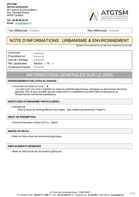 Notes et documents d'urbanisme règlementaire